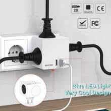 1pc Cube Design Rubik's Extension Socket, EU Plug, 2 USB Ports, Multi-Function Power Charger Adapter For Home, Office, And Travel, Compatible With Most European Countries - White - View 2