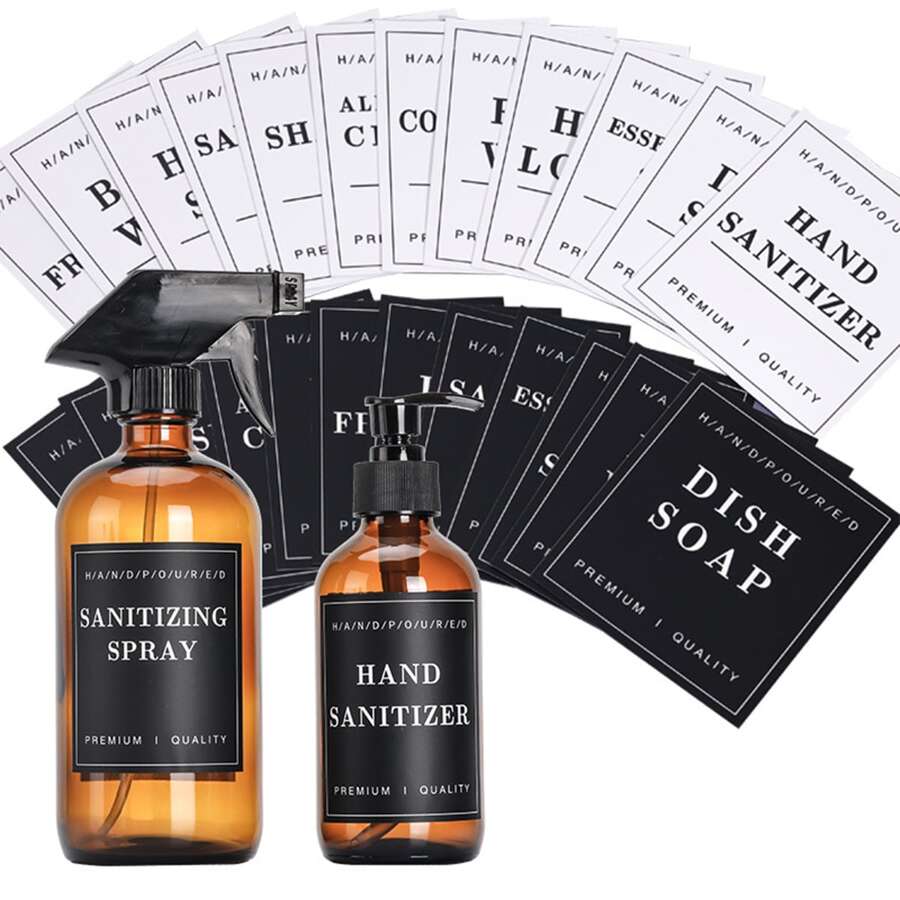 12 cái Đơn giản Đen Phòng tắm Bình Lưu trữ Nhãn , Không thấm nước Hình dán Đối với Ly Chai Của Tay Xà bông Và Máy tạo xà phòng - trắng - Xem 1