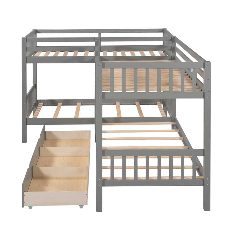 MERAX Twin L-Shaped Bunk Bed With Drawers - Gray - View 7