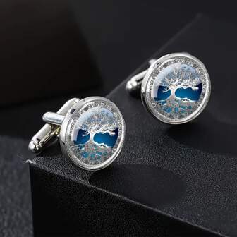 樹紋玻璃&合金袖扣,男士禮品