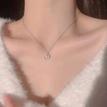 Collar con colgante elegante con estilo simple zirconia cúbica con artificial cristal plata luna en forma de adecuado para señoras