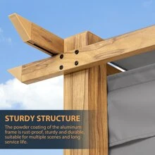 HAPPATIO 10' X 13' Wood-Grain Aluminum Pergola - Adjustable Sun Shade Canopy with Retractable Roof for Backyard, Deck, Patio