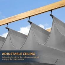 HAPPATIO 10' X 13' Wood-Grain Aluminum Pergola - Adjustable Sun Shade Canopy with Retractable Roof for Backyard, Deck, Patio