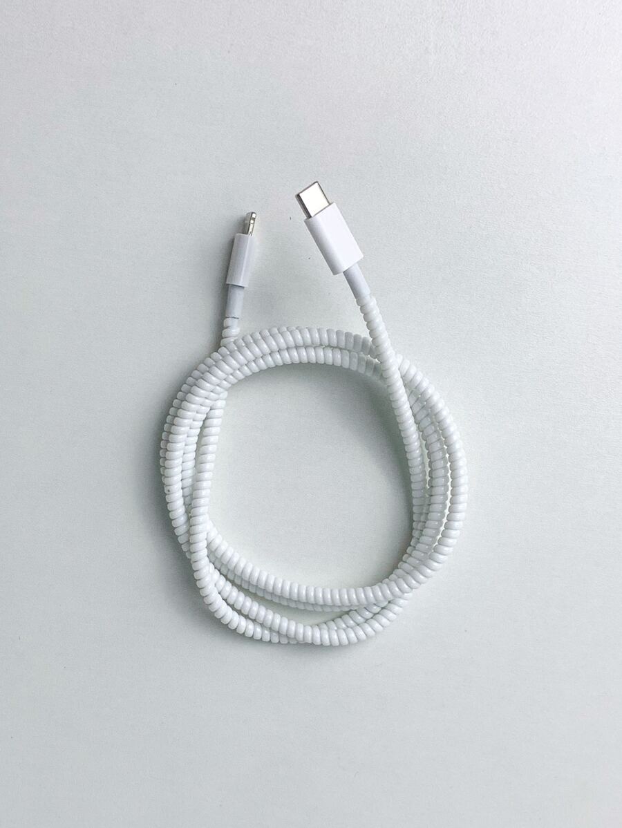 1pc 1.4m TPU Data Cable Protective Cover Cable Protector, Charger Protector - White - View 1