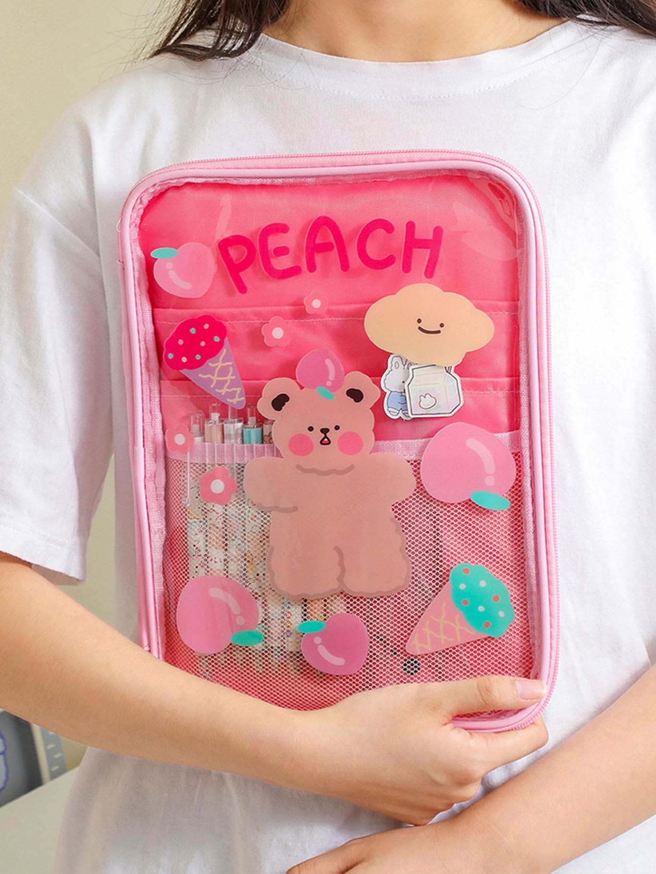 1 pieza Papelería rosado con dibujos animados tableta & almacenamiento bolsillo