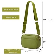 Herald女士三重拉鍊小斜挎包,方形快照相機肩背包,配寬帶(綠色) - 橄欖綠 - 查看 7