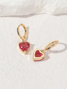 2pcs Simple Red Heart Shaped Copper & Zirconia Pendant Earrings For Women's Daily Dating Valentines,Mom,Mother,Mother's Day,Gift - Multicolor - View 2