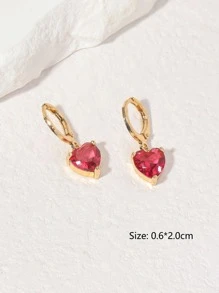 2pcs Simple Red Heart Shaped Copper & Zirconia Pendant Earrings For Women's Daily Dating Valentines,Mom,Mother,Mother's Day,Gift - Multicolor - View 3
