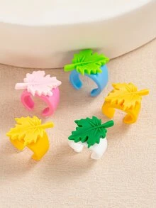 5pcs/set Colorful Leaves Shape Simple And Cute Style Resin Ring Set For Women - Multicolor - View 2