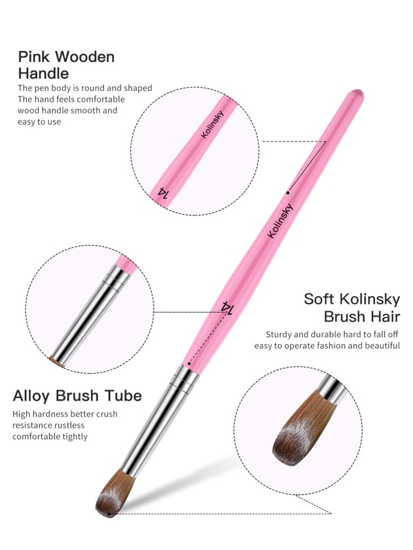 100 Kolinsky Sable Hair Oval Nail Art Brushes Kolinsky Acrylic Pink