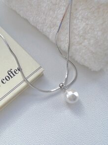 1 件可调节宴会金色仿珍珠单层长项链，情人节或约会场合送给女士的礼物 - 銀色 - 查看 4