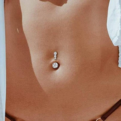 1 件女士时尚身体首饰，华丽奢华水晶镶嵌心形不锈钢肚脐环情人节、妈妈、母亲、母亲节、礼物