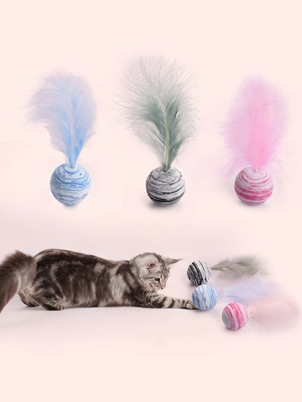1pc Multicolor Eva Starry Sky Ball With Feather Designed For Cats, Color Random