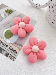 2入組/套珊瑚粉色花朵形狀髮夾,髪爪適合女孩