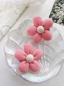 2入組/套珊瑚粉色花朵形狀髮夾,髪爪適合女孩