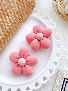 2入組/套珊瑚粉色花朵形狀髮夾,髪爪適合女孩