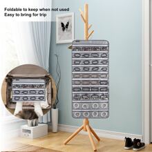 1 Pc 80 Zippered Pockets Hanging Jewelry Organizer for Holding Jewelries Dual-Sided Accessory Display Holder for Earrings Bracelets Rings - Grey - View 7