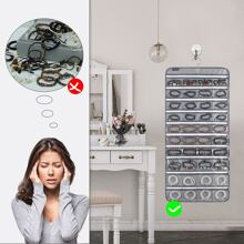 1 Pc 80 Zippered Pockets Hanging Jewelry Organizer for Holding Jewelries Dual-Sided Accessory Display Holder for Earrings Bracelets Rings - Grey - View 4