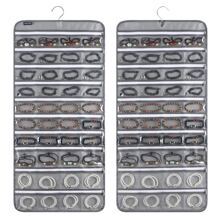 1 Pc 80 Zippered Pockets Hanging Jewelry Organizer for Holding Jewelries Dual-Sided Accessory Display Holder for Earrings Bracelets Rings - Grey - View 1