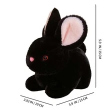 Juguete Animal De Peluche Realista De Conejo Negro - Negro - Ver 3
