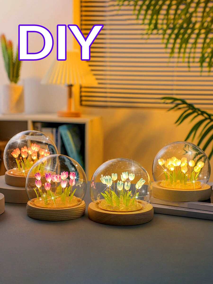 1入組創意鬱金香小夜燈，純手工照明，用於房間和臥室裝飾，氛圍燈，小桌子裝飾生日禮物，不含電池，不含電池