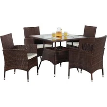 Sunvivi 5-Piece Wicker Outdoor Table And Chairs, Patio Dining Set W/Square Glass Tabletop And Umbrella Hole, Patio Table And Chairs Set For Backyard Deck Balcony Front Porch, Brown - 棕色 - 查看 7