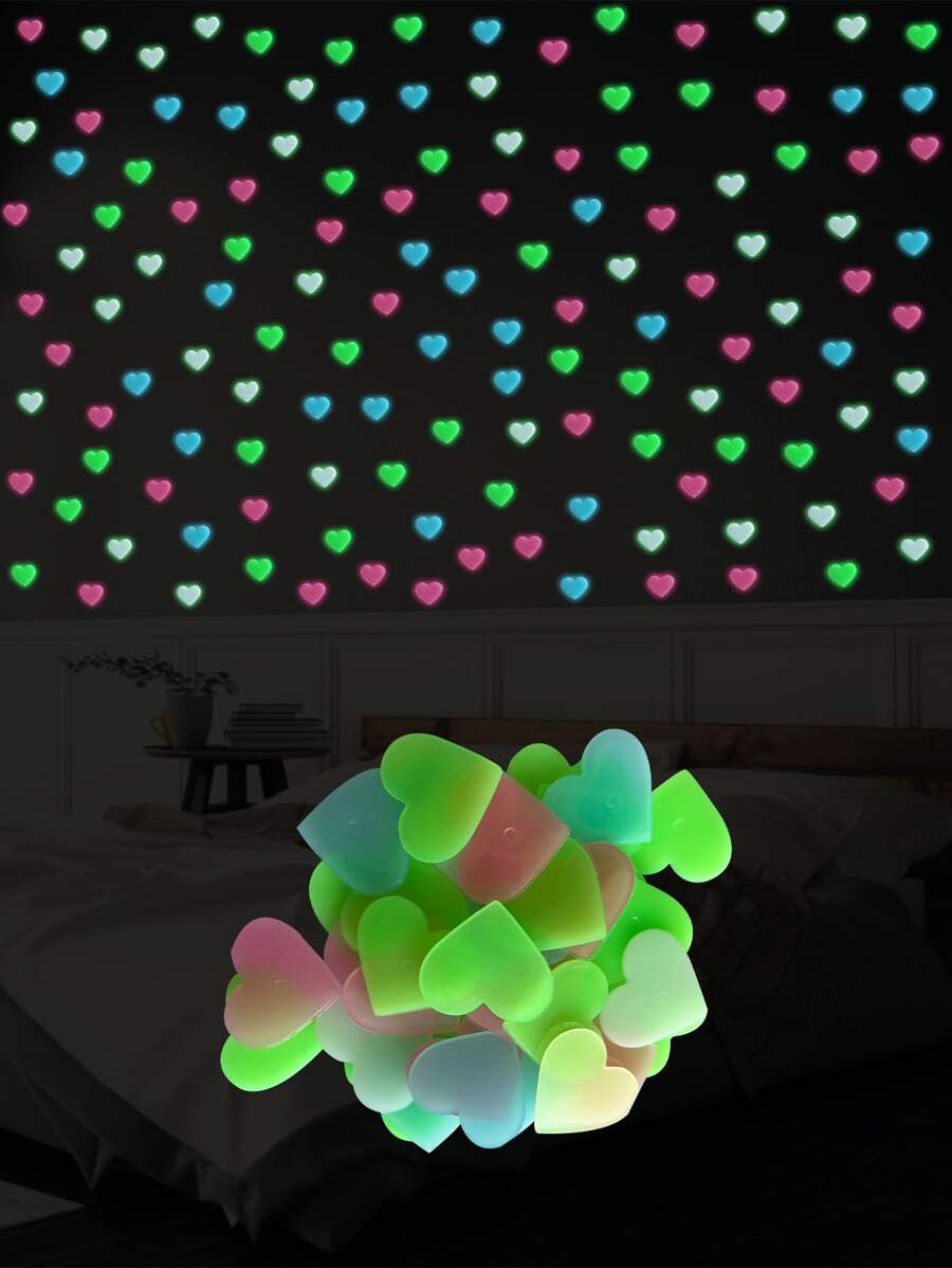 40pcs Colorful Luminous Heart Shaped Wall Stickers For Kids' Room Starry Sky Ceilings Baby Bedroom Decoration, Stickers, Wall Decal, Vinyl Decal For Home Decorations, Spring Decoration Items Refresh Your Home, Festival Decoration Stickers Gifts Birthday Graduation - Multicolor - View 1