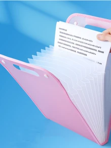 Multilayer Handheld Exam Paper Folder, Accordion Style Subject Classification File Organizer Bag For Middle School Students - Pink - View 2