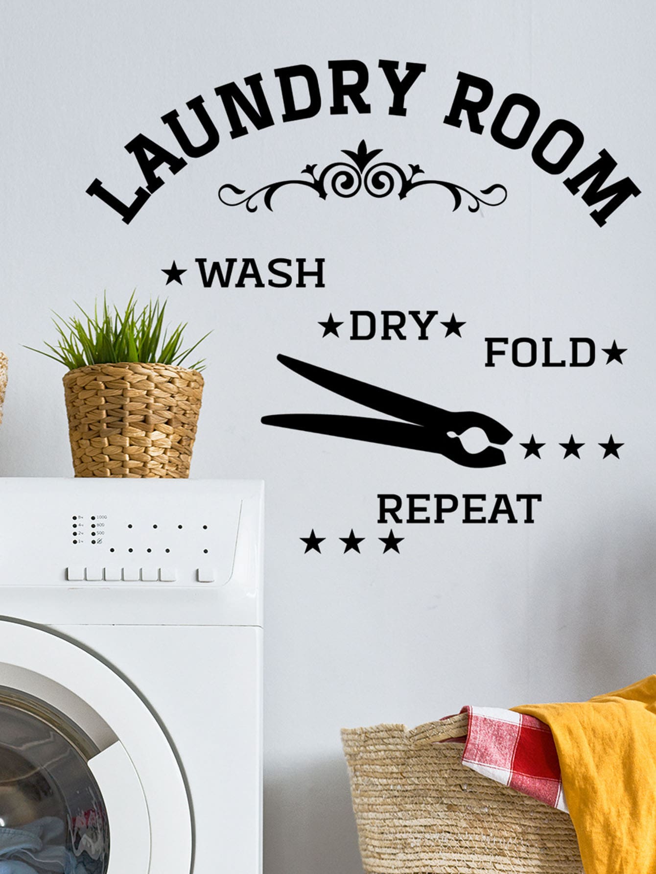 mama look 1pc English Letters Laundry Room Wall Sticker, Barber Shop Decorative Decal - Black - View 1