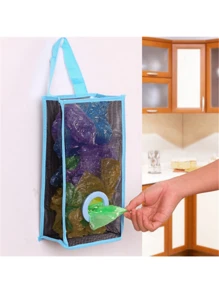 1pc Kitchen Wall Hanging Mesh Garbage Bag Storage Organizer Reusable Grocery Bags Holder - Blue - View 4