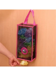 1pc Kitchen Wall Hanging Mesh Garbage Bag Storage Organizer Reusable Grocery Bags Holder - Blue - View 5