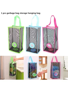 1pc Kitchen Wall Hanging Mesh Garbage Bag Storage Organizer Reusable Grocery Bags Holder - Blue - View 1