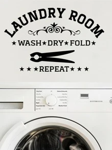 mama look 1pc English Letters Laundry Room Wall Sticker, Barber Shop Decorative Decal - Black - View 3