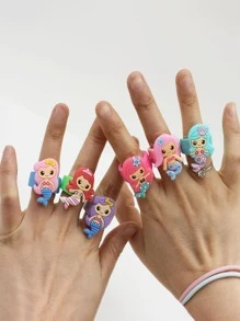 1/6/10/12Pcs Mermaid Rings Rubber Cartoon Rings For Mermaid Birthday Party Decoration Supplies Mermaid Theme Party Favors - Multicolor - View 4