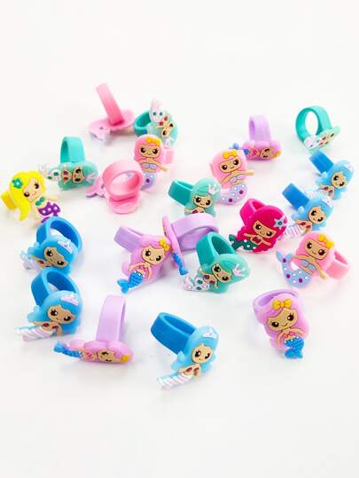 1/6/10/12Pcs Mermaid Rings Rubber Cartoon Rings For Mermaid Birthday Party Decoration Supplies Mermaid Theme Party Favors