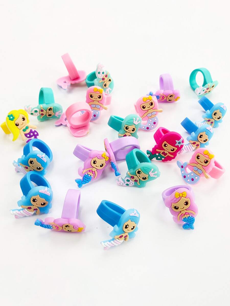 1/6/10/12Pcs Mermaid Rings Rubber Cartoon Rings For Mermaid Birthday Party Decoration Supplies Mermaid Theme Party Favors - Multicolor - View 1