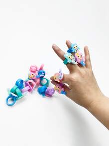 1/6/10/12Pcs Mermaid Rings Rubber Cartoon Rings For Mermaid Birthday Party Decoration Supplies Mermaid Theme Party Favors - Multicolor - View 7