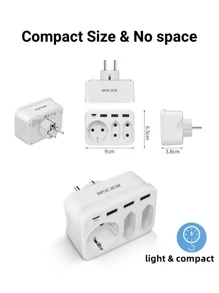 1 件装 Mscien 欧盟插头多 7 合 1 插座适配器 USB Type-C 端口手机充电器家用交流电源插座延长壁式电源板适用于办公室 4000W 16A 250V - 白色 - 查看 3