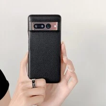 荔枝紋壓花手機殼 - 黑色 - 查看 2