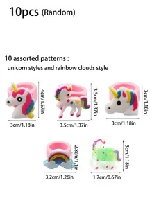 10入組橡膠卡通彩虹多色戒指，適用於生日派對裝飾用品、獨角獸主題派對小禮品 - 彩色 - 查看 5
