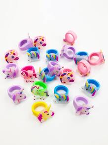 10入組橡膠卡通彩虹多色戒指，適用於生日派對裝飾用品、獨角獸主題派對小禮品 - 彩色 - 查看 2