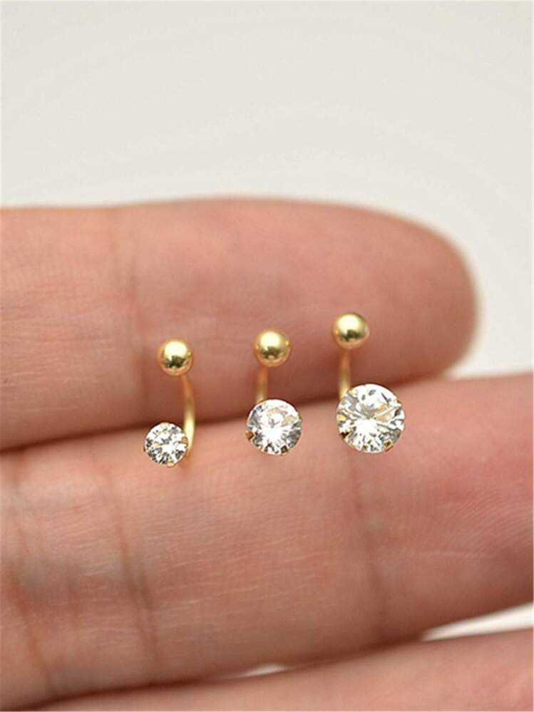 2pcs Stainless Steel C-shape Ear Studs With Cubic Zirconia For Women, Suitable For Daily Wear And Dating, Gift Idea - Yellow Gold - View 5