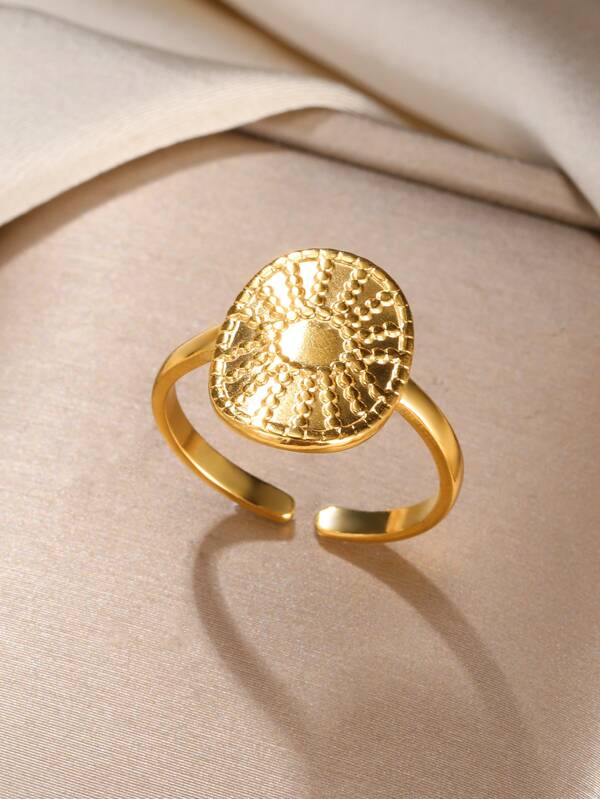 1pc Women's Stainless Steel Vintage Sun Shaped Personality Circular Ring Jewelry