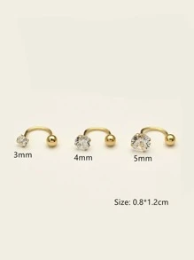 2入組/套不銹鋼C形耳朵耳釘帶氧化鋯禮品適用於女性日常穿著&約會 - 金黃色 - 查看 5