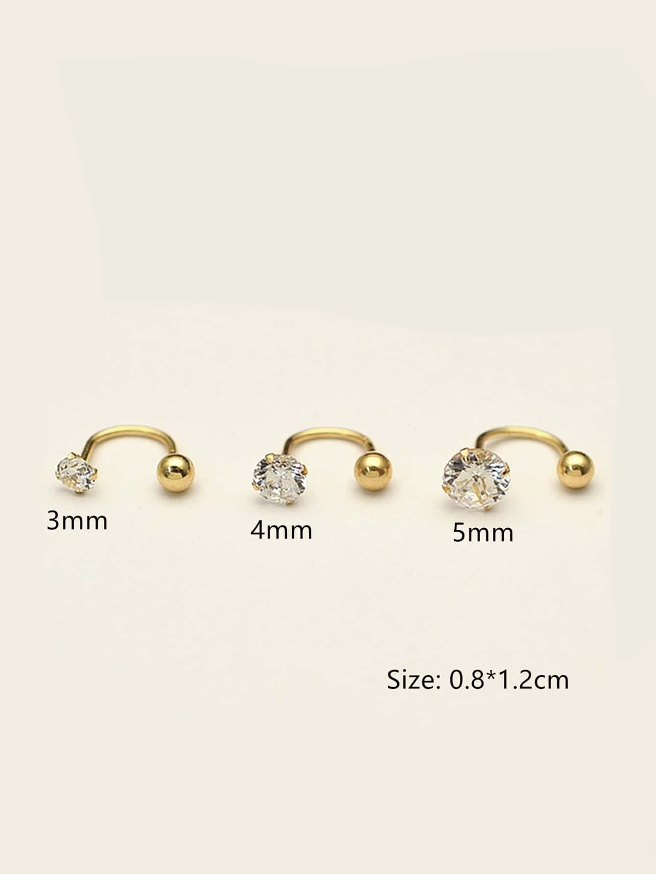 2pcs Stainless Steel C-shape Ear Studs With Cubic Zirconia For Women, Suitable For Daily Wear And Dating, Gift Idea - Yellow Gold - View 4