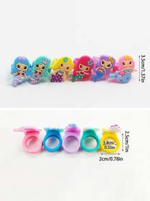 1/6/10/12Pcs Mermaid Rings Rubber Cartoon Rings For Mermaid Birthday Party Decoration Supplies Mermaid Theme Party Favors - Multicolor - View 6