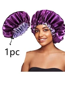 Satin Bonnet, 1PC Silk Bonnet, Hair Bonnet For Women For Curly Hair Sleeping, Silk Sleeping Cap, Satin Sleep Cap, Satin Night Cap, Hair Cap For Sleeping, Sleep Bonnet, Adjustable - Purple - View 2