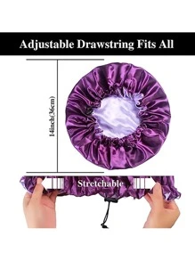 Satin Bonnet, 1PC Silk Bonnet, Hair Bonnet For Women For Curly Hair Sleeping, Silk Sleeping Cap, Satin Sleep Cap, Satin Night Cap, Hair Cap For Sleeping, Sleep Bonnet, Adjustable - Purple - View 4