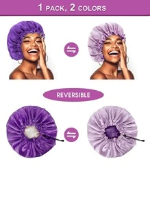 Satin Bonnet, 1PC Silk Bonnet, Hair Bonnet For Women For Curly Hair Sleeping, Silk Sleeping Cap, Satin Sleep Cap, Satin Night Cap, Hair Cap For Sleeping, Sleep Bonnet, Adjustable - Purple - View 6