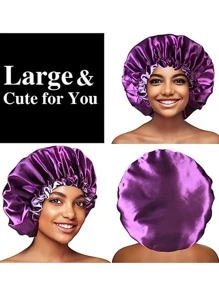 Satin Bonnet, 1PC Silk Bonnet, Hair Bonnet For Women For Curly Hair Sleeping, Silk Sleeping Cap, Satin Sleep Cap, Satin Night Cap, Hair Cap For Sleeping, Sleep Bonnet, Adjustable - Purple - View 7